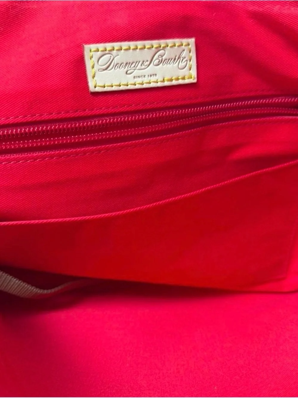 Dooney & Bourke Glossy fuchsia Patent Tote with Tan Trim